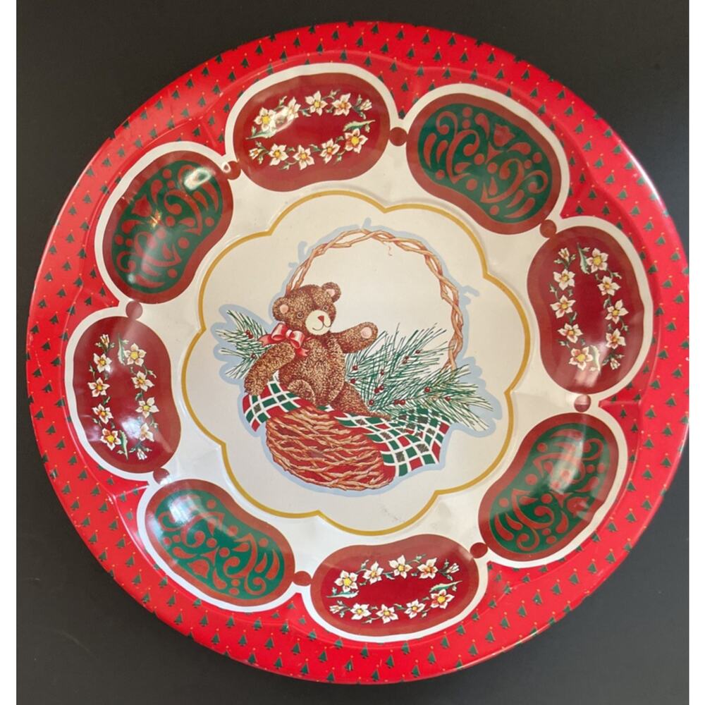 Vintage Teddy Bear Holiday Platter By The Tin Box Company Christmas Serving Tray